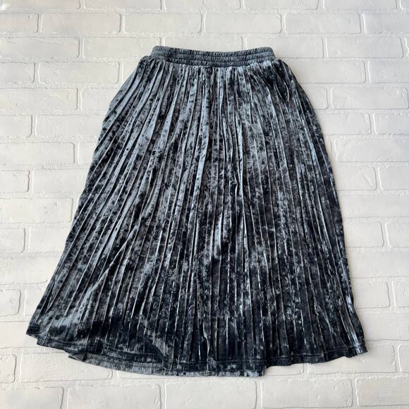 Goldie Grey Blue Crushed Velvet Pleated Pull On Midi Skirt  -sz S - Picture 1 of 5